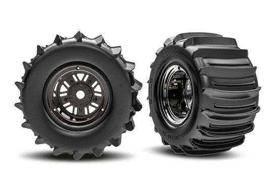 Traxxas 3.2" Funco Black Chrome Rear Wheels & Paddle Tires (2) TRA10973-BLKC