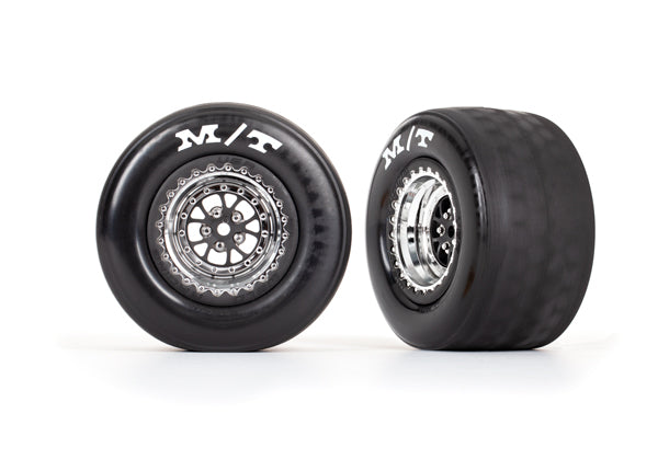 Traxxas Weld Black & Chrome Rear Wheels & MT Tires (2) TRA9475R