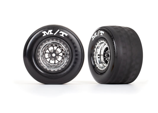 Traxxas Weld Black & Chrome Rear Wheels & MT Tires (2) TRA9475R