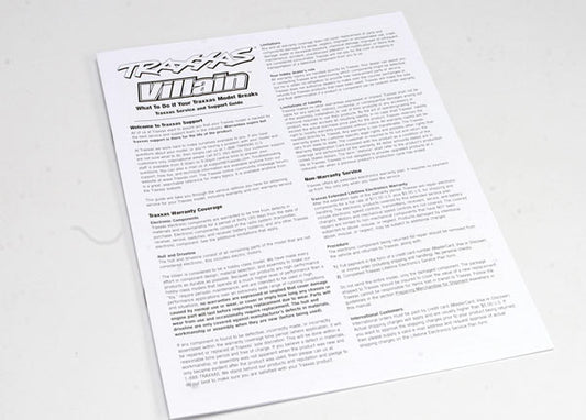 Traxxas Printed Villain Instructions TRA1599X