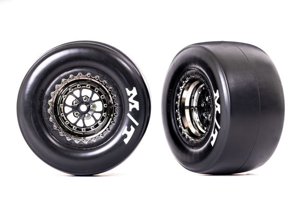 Traxxas Weld Black Chrome Rear Wheels & Sticky MT Tires (2) TRA9476X