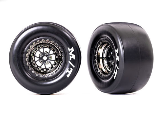 Traxxas Weld Black Chrome Rear Wheels & Sticky MT Tires (2) TRA9476X