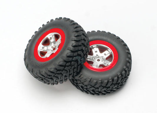 Traxxas SCT Satin Chrome & Red Wheels & Off-road Tires (2) TRA5873A