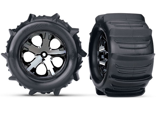Traxxas All-star 2.8" Black Chrome Wheels & Paddle Tires (2) TRA3689