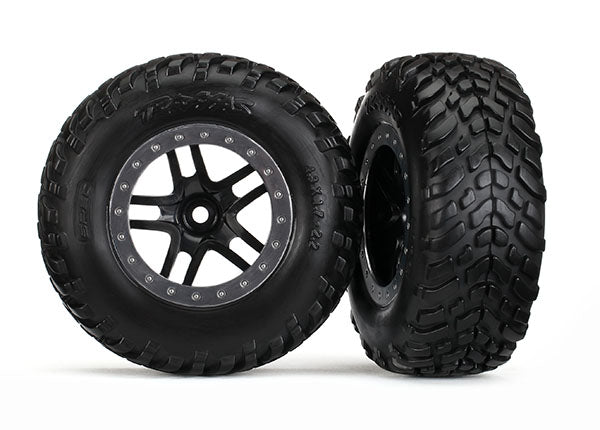 Traxxas Black & Satin Chrome Wheels & Off-road Tires (2) TRA5889