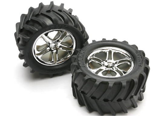 Traxxas Split-spoke 3.8" Chrome Wheels & Chevron Tires (2) TRA5173