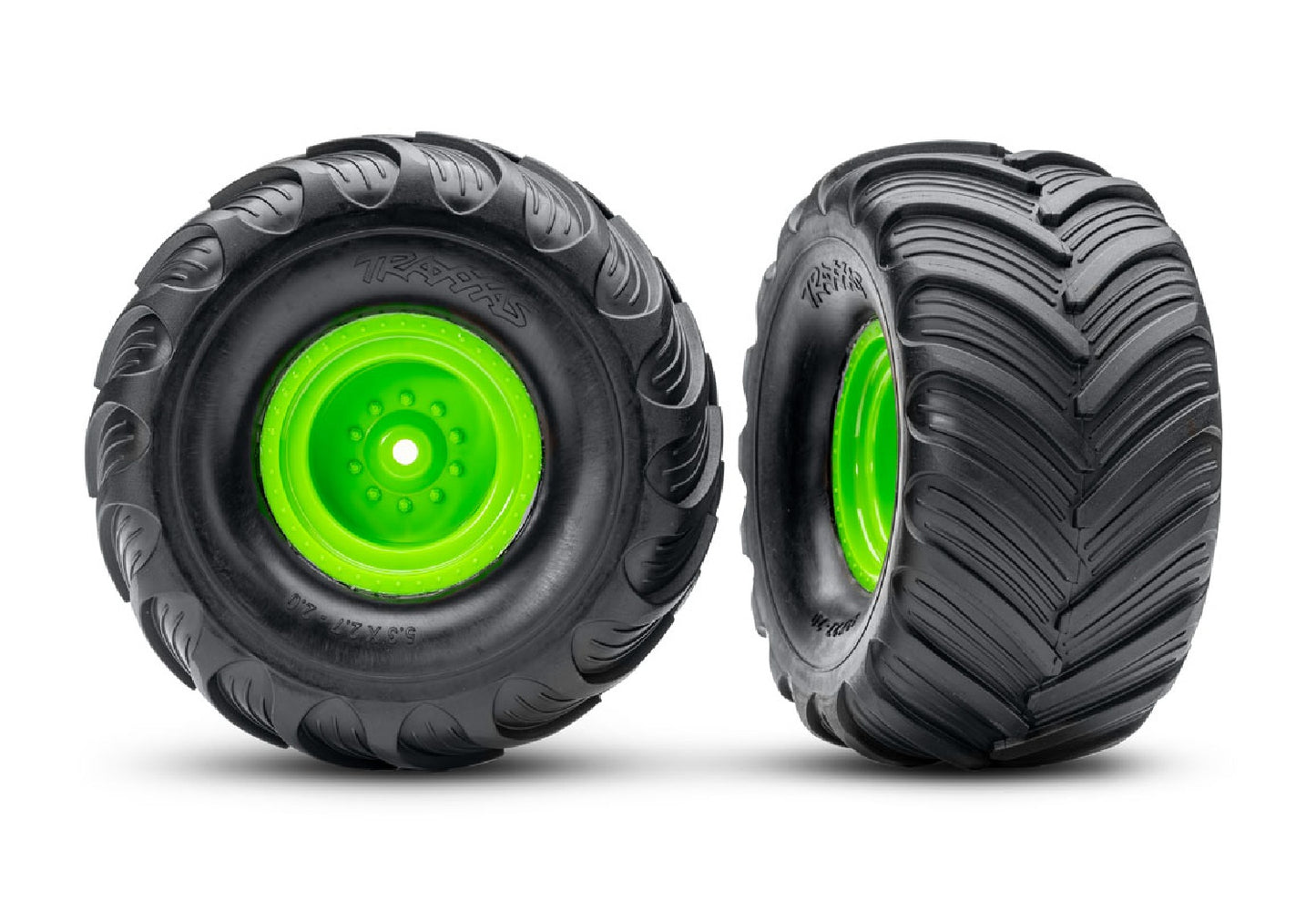 Traxxas Green Monster Truck Wheels & Terra Groove Tires (2) TRA3663-GRN