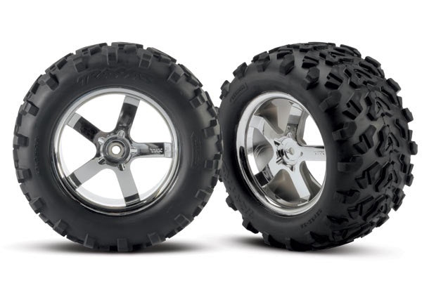 Traxxas Hurricane 3.8" Chrome Wheels & Maxx Tires (2) TRA4973R