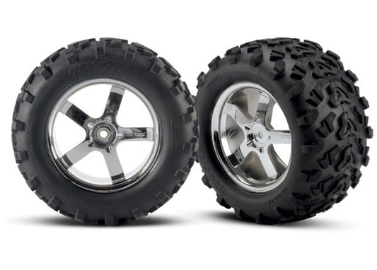 Traxxas Hurricane 3.8" Chrome Wheels & Maxx Tires (2) TRA4973R
