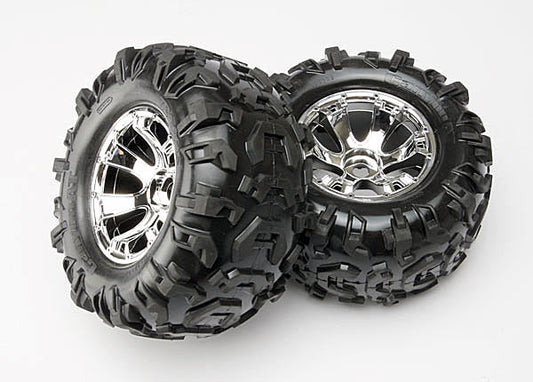 Traxxas Geode 3.8" Chrome Wheels & Canyon At Tires (2) TRA5673