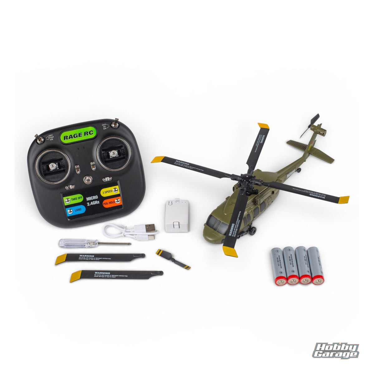 Rage R/C Hero-Copter BL, 4-Blade Brushless RTF Heli; Army RGR6150