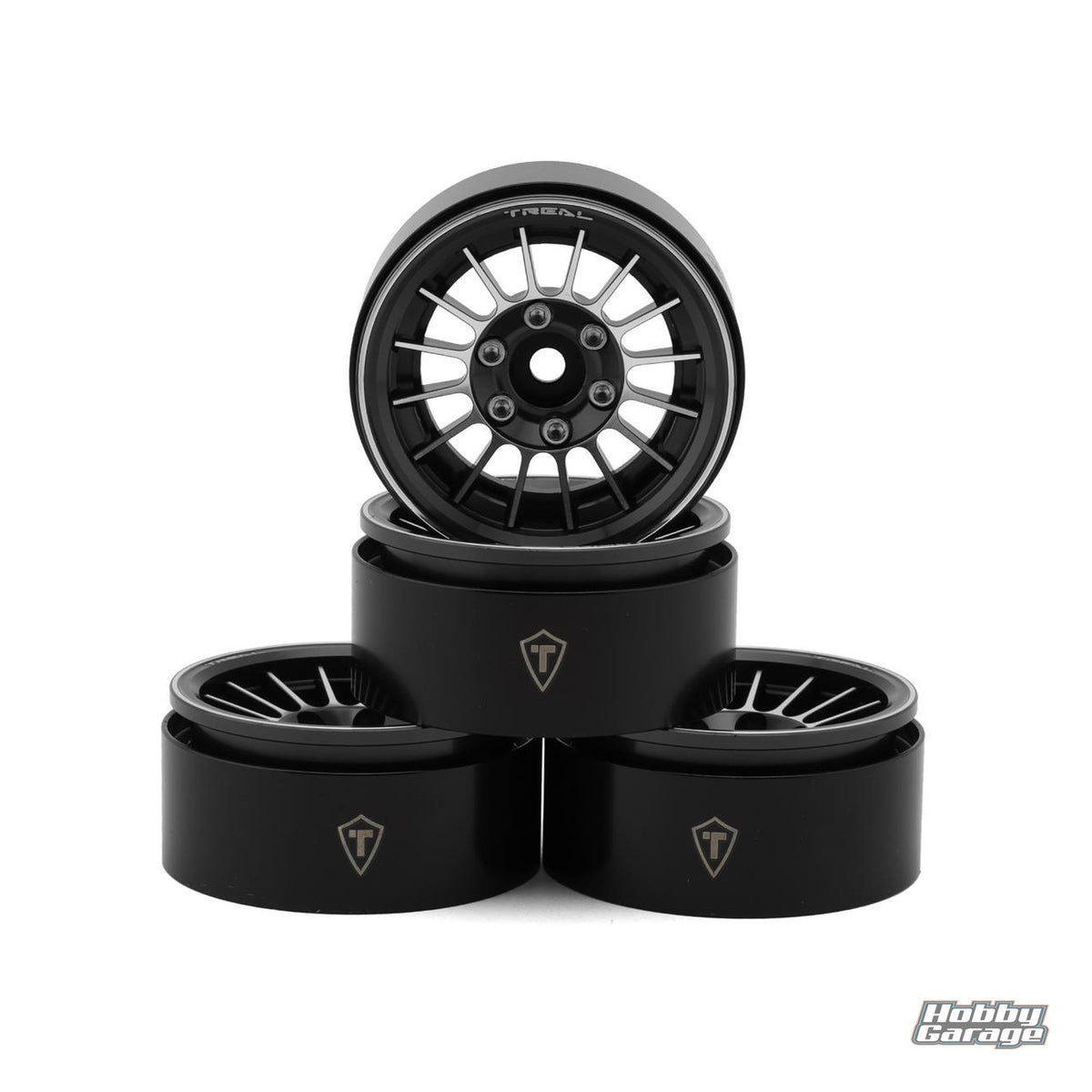 Treal Hobby 1.9" Type-J Multi-Spoke Aluminum Crawler Beadlock Wheels (Black) TLHTWHEEL-72