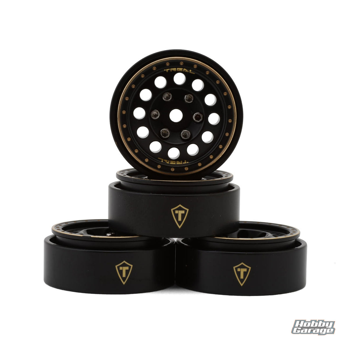 Treal Hobby Type A 1.0" 12-Hole Brass Beadlock Wheels (Black) (40g ea) (4) TLHTSCX24-140