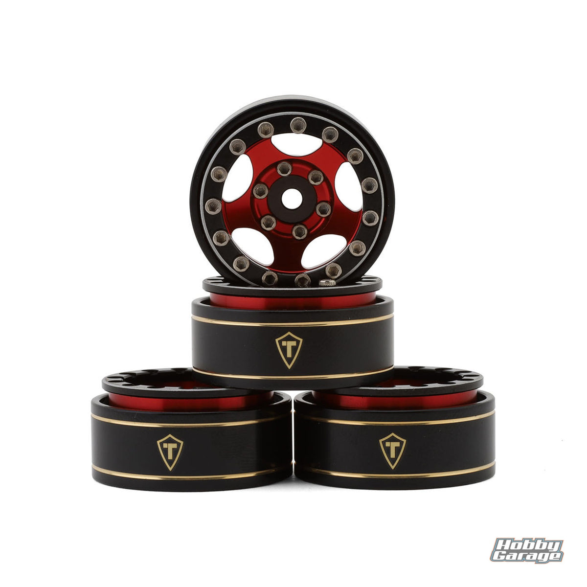 Treal Hobby Type B 1.0" 5-Spoke Beadlock Wheels (Black/Red) (4) (22.4g) TLHTSCX24-46