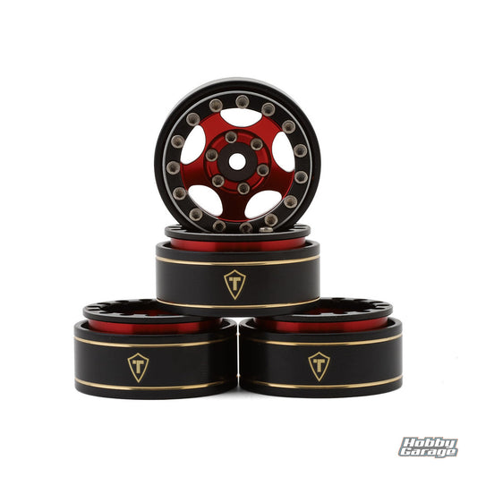 Treal Hobby Type B 1.0" 5-Spoke Beadlock Wheels (Black/Red) (4) (22.4g) TLHTSCX24-46