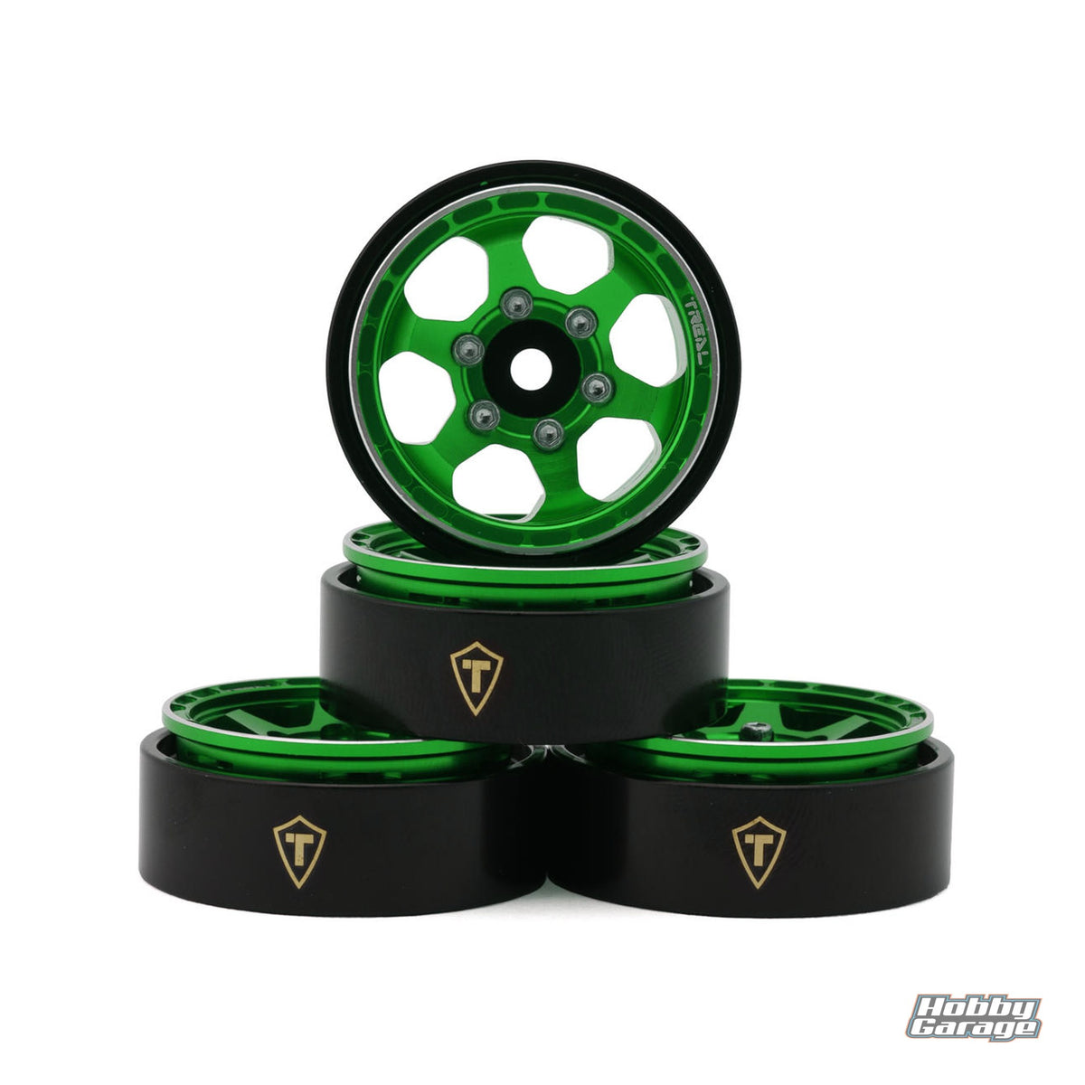 Treal Hobby Type D 1.0" Concave 6-Spoke Beadlock Wheels (Green) (4) (21.2g) TLHTSCX24-152